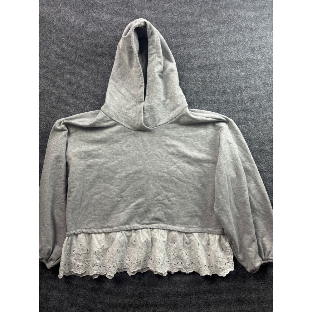 Maeve Hoodie Women Large Grey Eyelet Lace Peplum Hem Sweatshirt OB725400